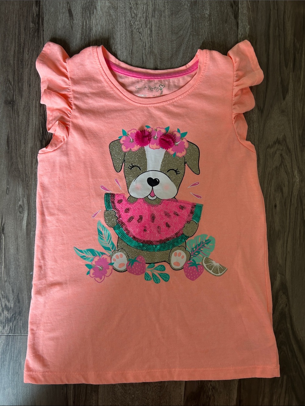 Cynthia Rowley Peach Pink Puppy Watermelon Ruffle Sleeve Tank